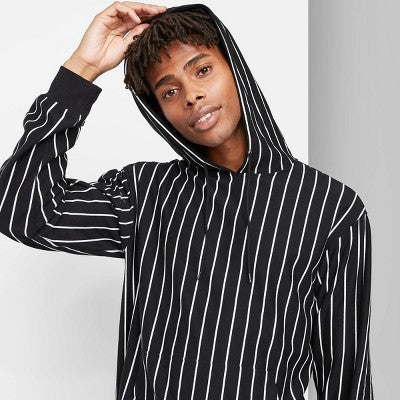 Men's Striped Hooded Long Sleeve Color block Sweatshirt - Original Use Black L