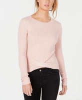 Hooked Up by IOT Juniors Ribbed Twist-Hem Sweater, Factory Pink, Size: L