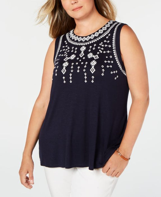 Style & Co Plus Size Embroidered Tank Top.