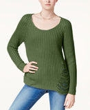 Planet Gold Juniors Ripped Sweater, Winter Moss, Size: L