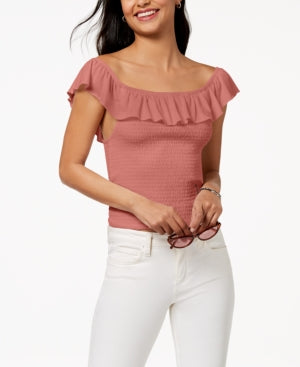 Almost Famous Juniors' Ruffle Smocked Crop Top M.
