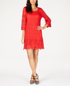 Alfani Crochet-Trim Illusion Dress  Color: Red Size: Small.
