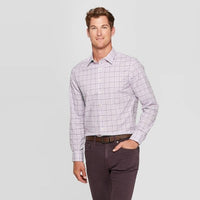 Men's Plaid Standard Fit Long Sleeve Dress Button-Down Shirt - Goodfellow & Co™ Lavender.