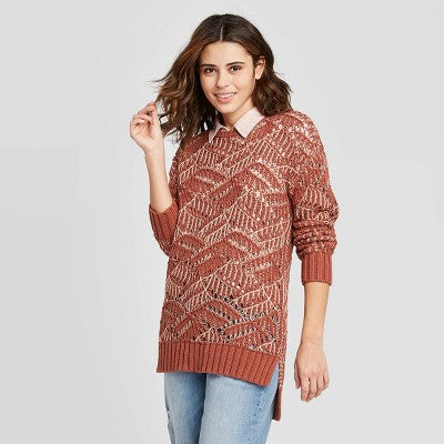 Women's Open Stitch Tunic Sweater - Universal Thread Clay