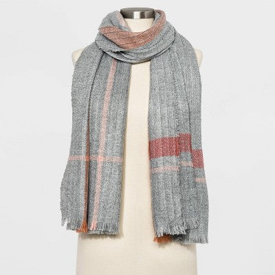 Women's Striped Woven Pleated Oblong Scarf - A New Day Gray One Size.