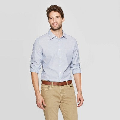 Men's Striped Slim Fit Long Sleeve Dress Button-Down Shirt - Goodfellow & Co™ Amparo Blue.