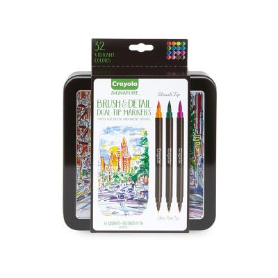 Crayola Signature 16ct Brush & Detail Dual Tip Markers - 32 Colors repackaged.