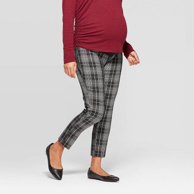 Maternity By Ingrid & Isabel Women's Plaid Crossover Panel Ankle Pants.