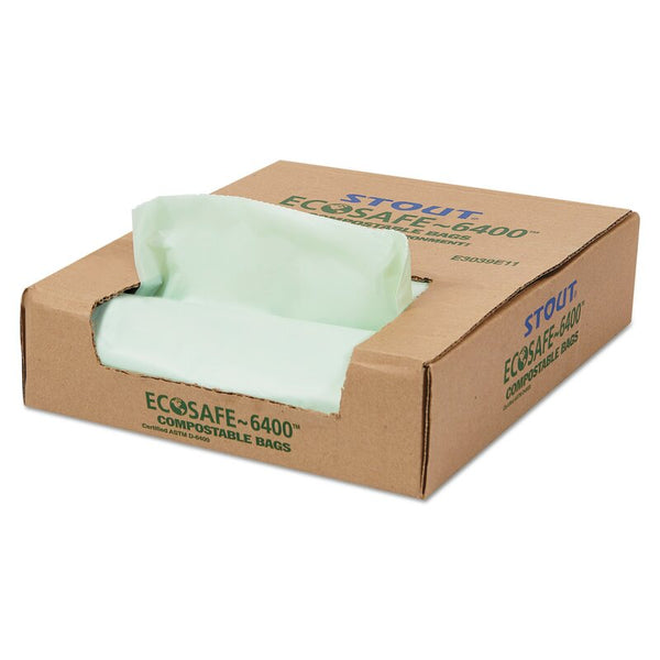 Stout EcoSafe Compostable Trash Bags, Green, 30 / Carton Open.