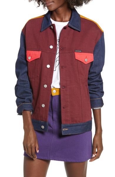 Calvin Klein Jeans Cotton Colorblocked Trucker Jacket Purple Medium