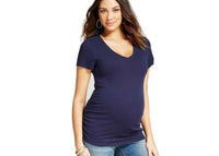 Maternity  by Ingrid & Isabel Shirred V-Neck T-Shirt - Navy Blue.